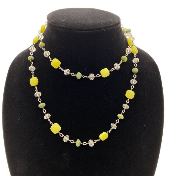 Silpada Sterling Silver Olive Green Jade Crystal Necklace long toggle clasp - Picture 1 of 8